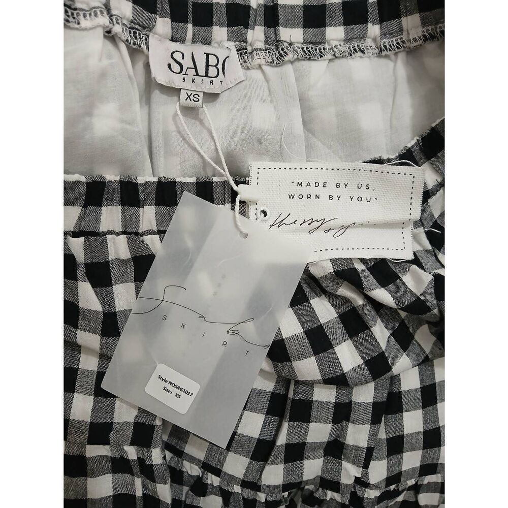 Sabo womens small Shirt gingham plaid Top off shoulder black white Asymetric - Picture 4 of 6